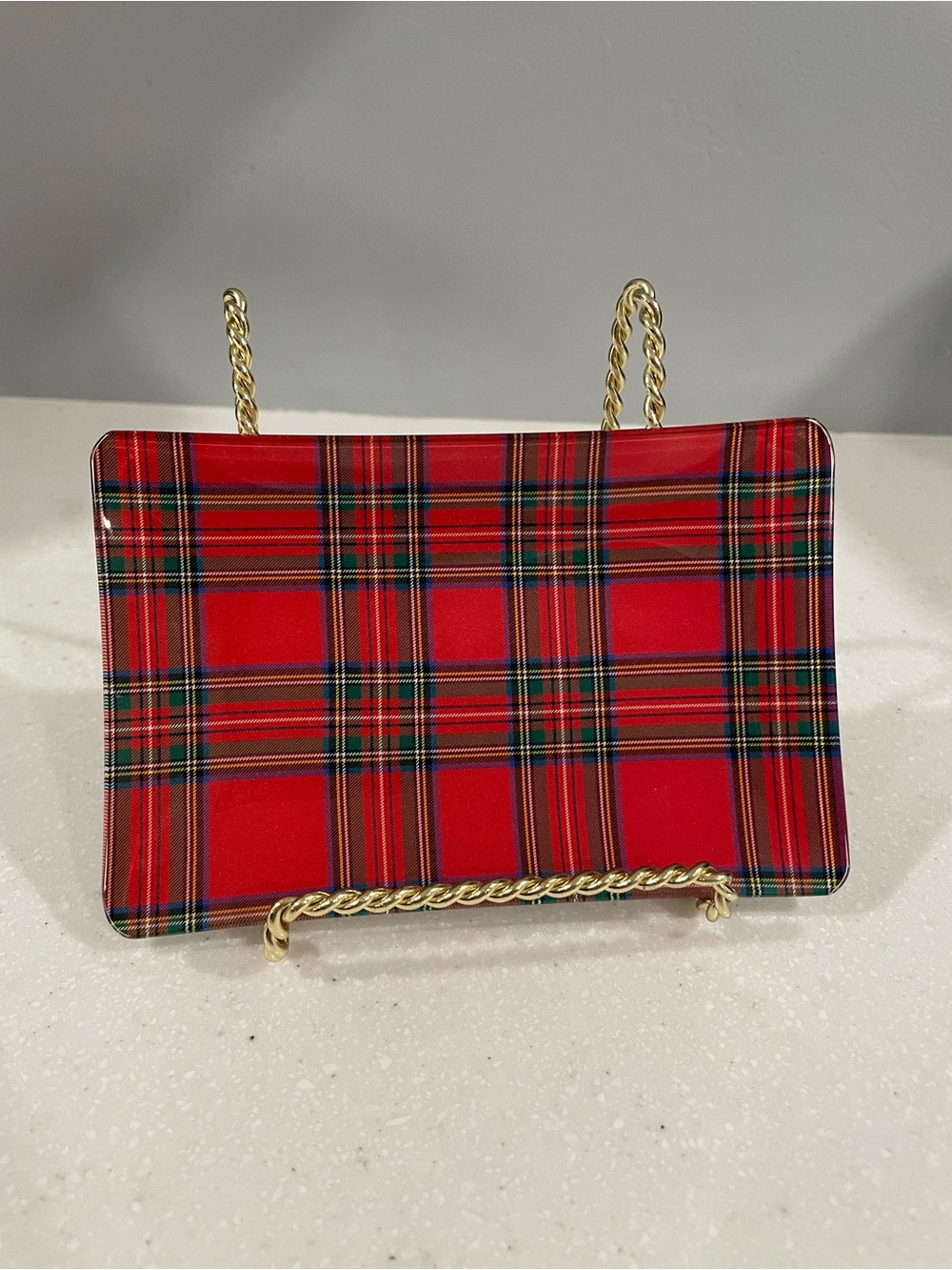 Michel Design Works Red Plaid Rectangular Trinket Tray / Vanity Dish
